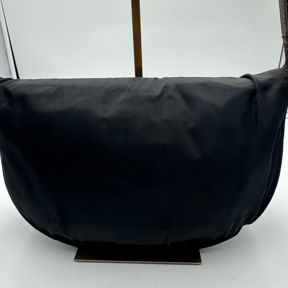 Prada Vintage Leather & Canvas Shoulder Crossbody Bag Black n Brown
